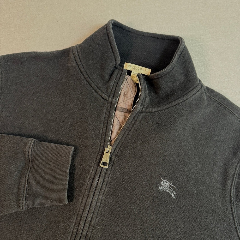 Burberry Brit Mens Jacket Full Zip Large Black Sweater Mock Neck Sweatshirt